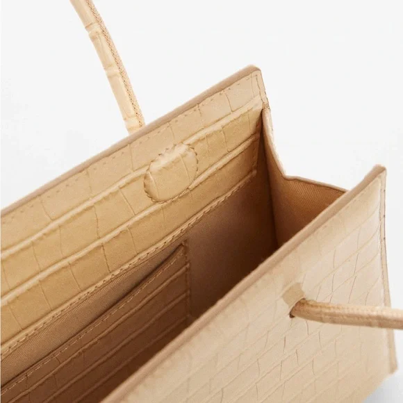 Mango Geometric Croc Embossed Faux Leather Top Handle Bag with Crossbody Strap - Picture 5 of 12